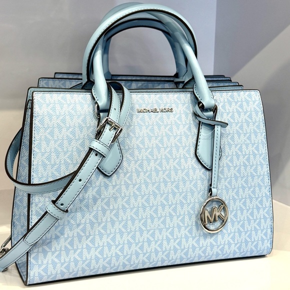 Michael Kors Sheila Medium Signature Logo Satchel Bag Light Sky Blue - Picture 4 of 11